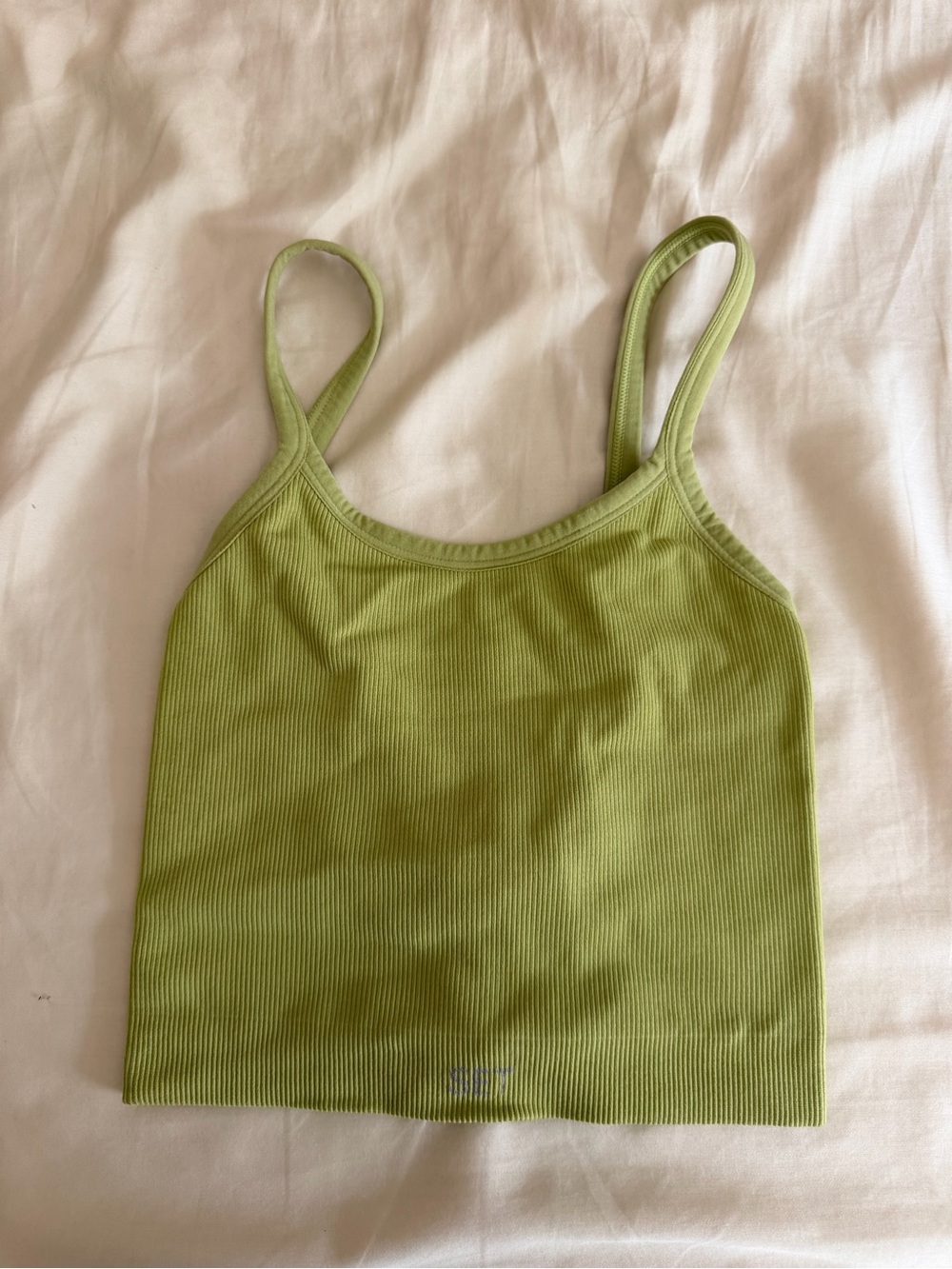 Set active green ribbed cropped tank Xs